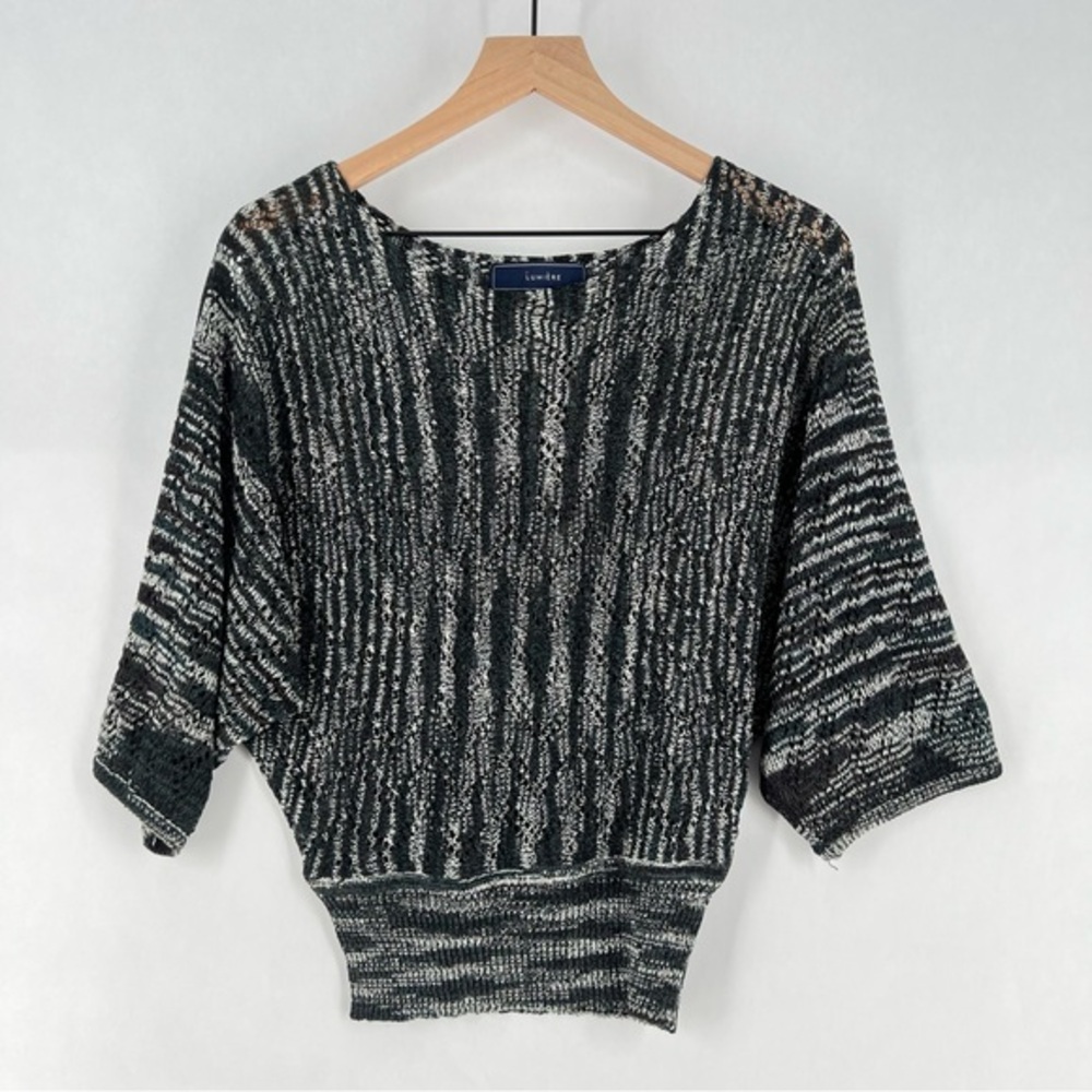 Lumiere Size S Multicolor Lightweight Open Knit Ribbed Hem Batwing Sweater
